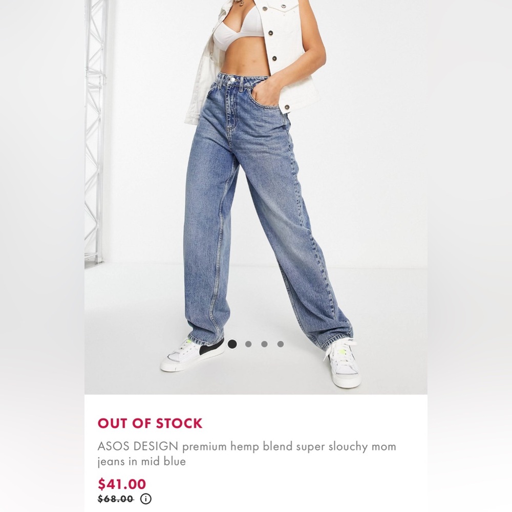 ASOS DESIGN premium hemp blend super slouchy mom jeans in mid blue
